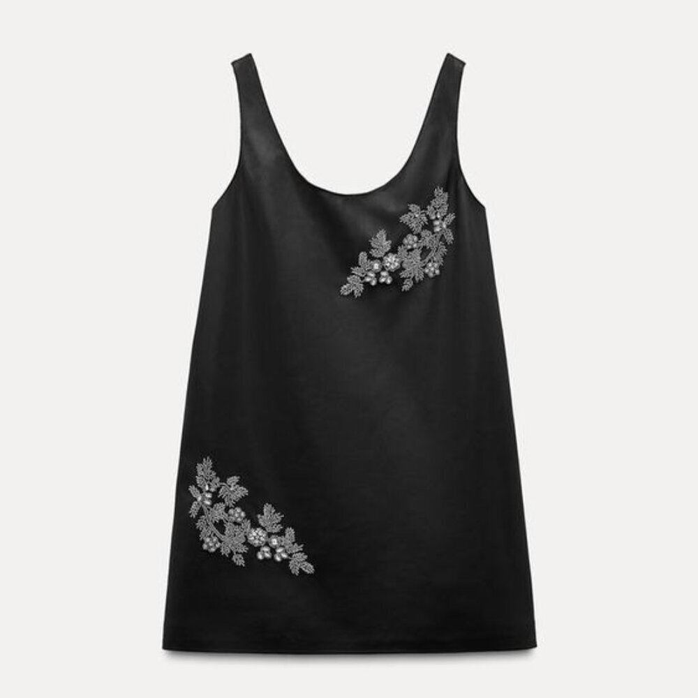 NWT ZARA FAUX LEATHER BEADED DRESS ZW COLLECTION